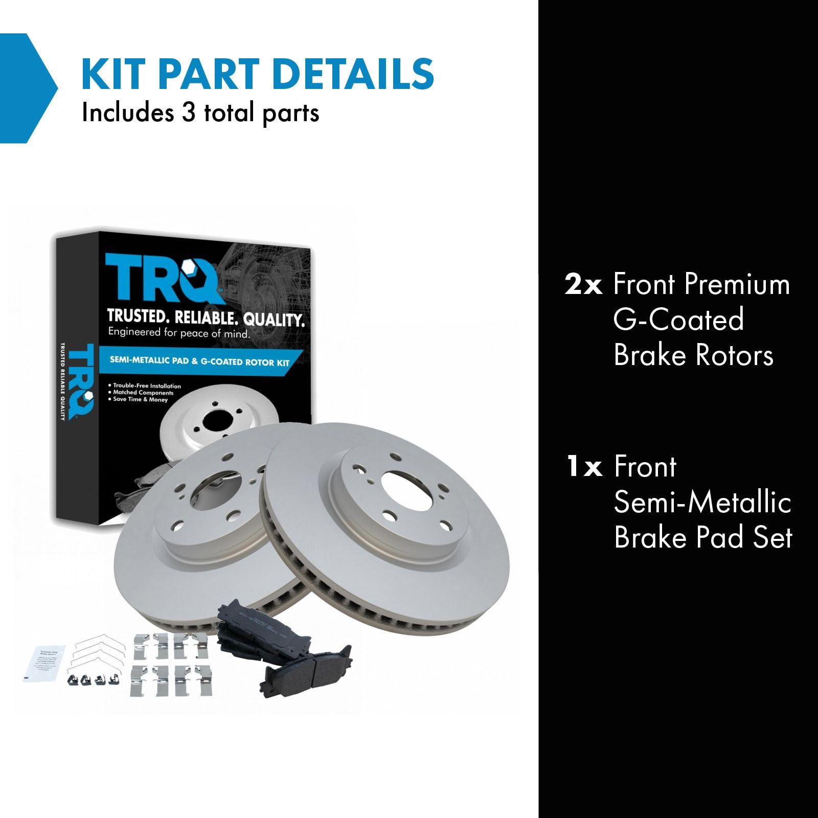 Trq Front Brake Pad & Rotor Kit Brake Pads Brake Rotor Semi-Metallic Premium G-Coated Compatible With 2013-2018 Lexus Es300H 200