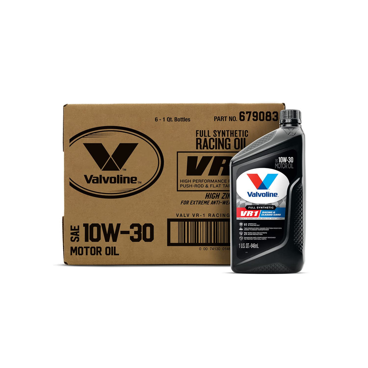 Valvoline Vr1 Racing Synthetic Sae 10W-30 Motor Oil 1 Qt, Case Of 6