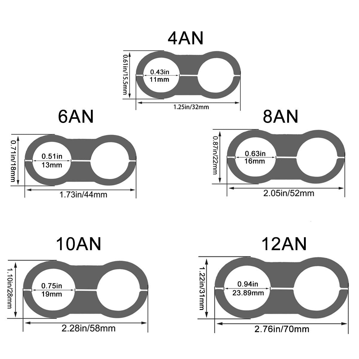 6An Hose Separator Clamp Fuel Line Mounting Clamps Aluminum Hose Fitting Adapter For 3/8 Fuel Hose, Oil Line, Brake Line, Water