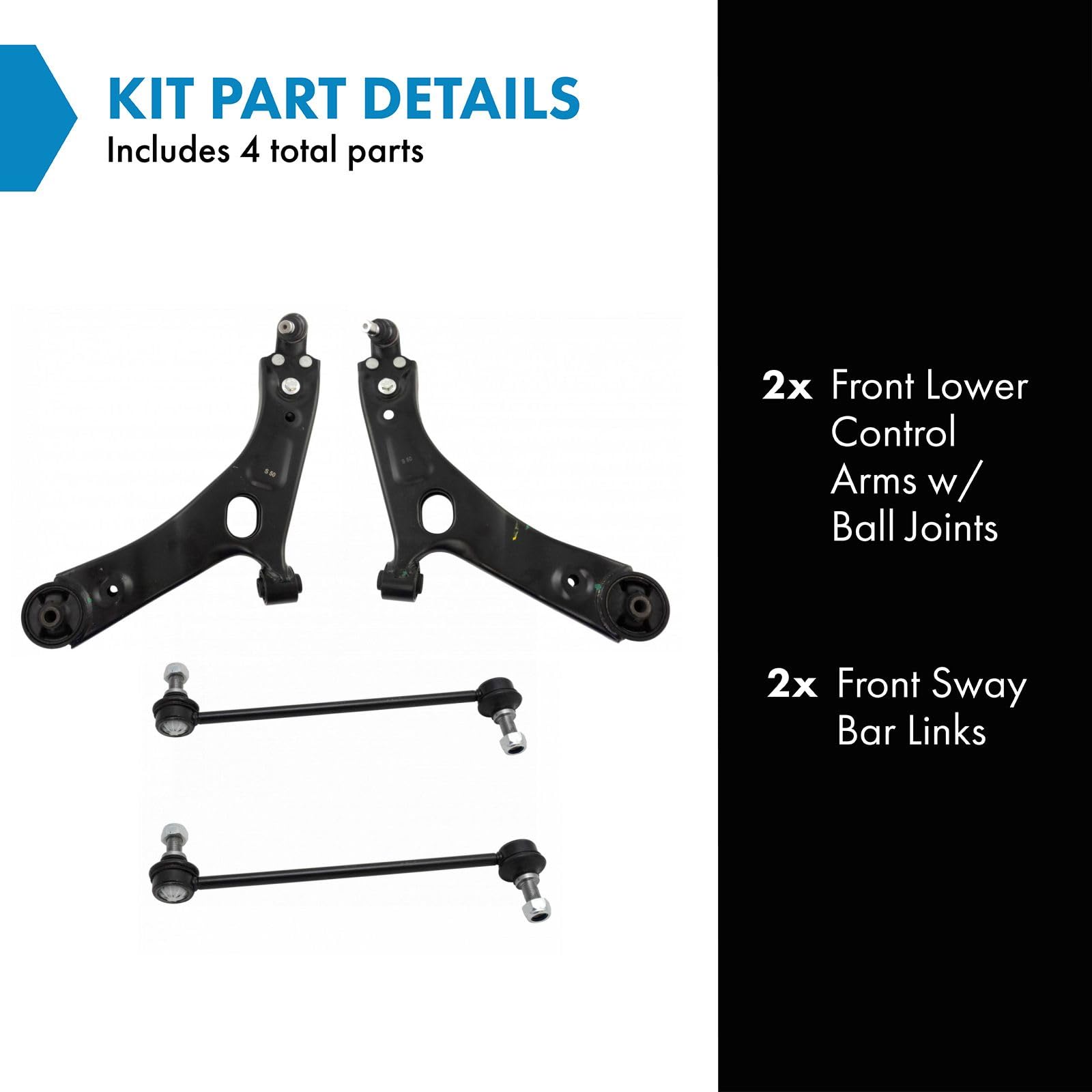 TRQ Front Suspension Kit Control Arm with Ball Joint Sway Bar Stabilizer Link Compatible with 2010-2013 Hyundai Tucson 2011-2013