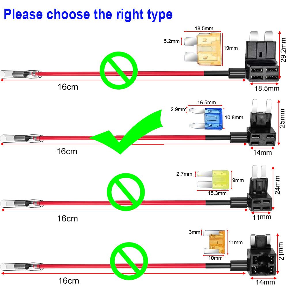 Gebildet 12V-24V Small Add-A-Circuit Fuse Tap, Atm Small Piggy Back Blade Fuse Holder With Wire Harness, 6 Pcs Fuse (3A 5A 7.5A