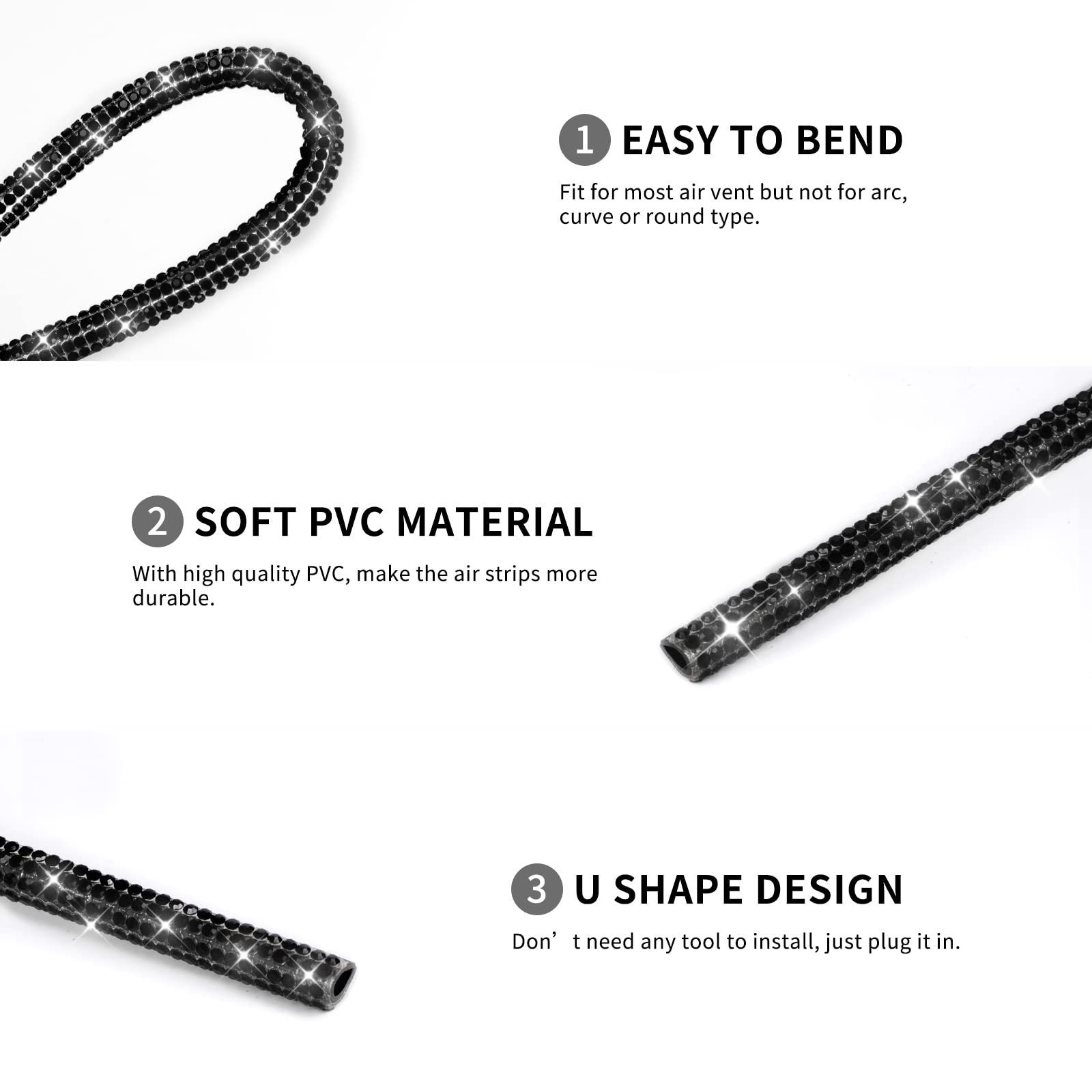 Insauto 10Pcs Bling Car Accessories, Rhinestone Bling Air Conditioner Decoration Strip (Black)