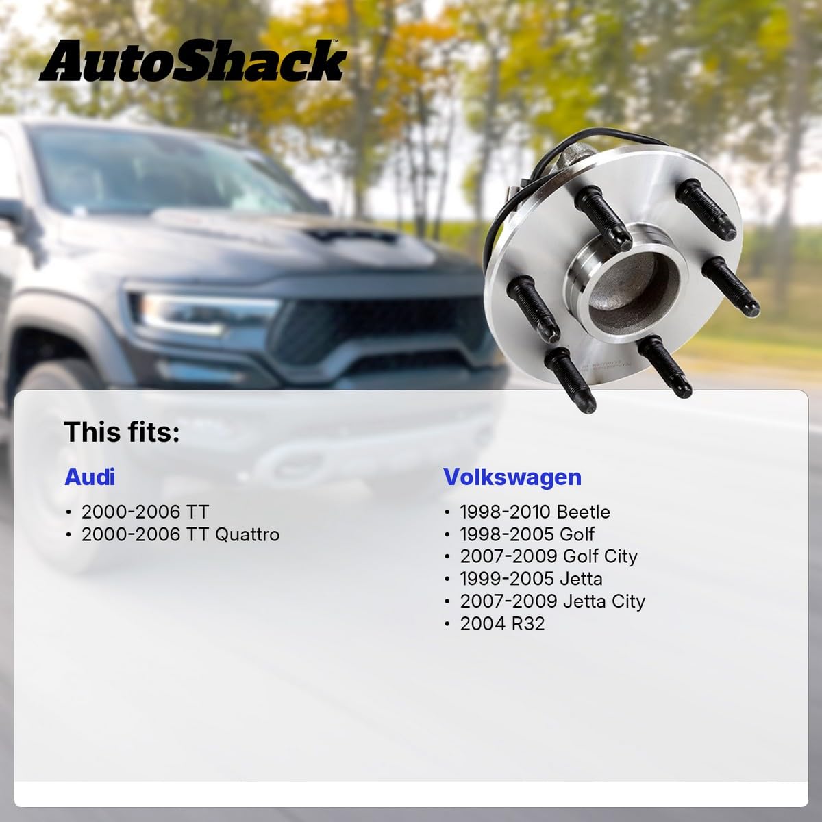 Autoshack Rear Wheel Hub Bearing Pair Of 2 Driver And Passenger Side Replacement For Vw Golf City Jetta City 1998-2010 Beetle 1999-2005 Golf Jetta 2004 R32 2000-2006 Audi Tt Quattro 5-Lug Hb612014Pr