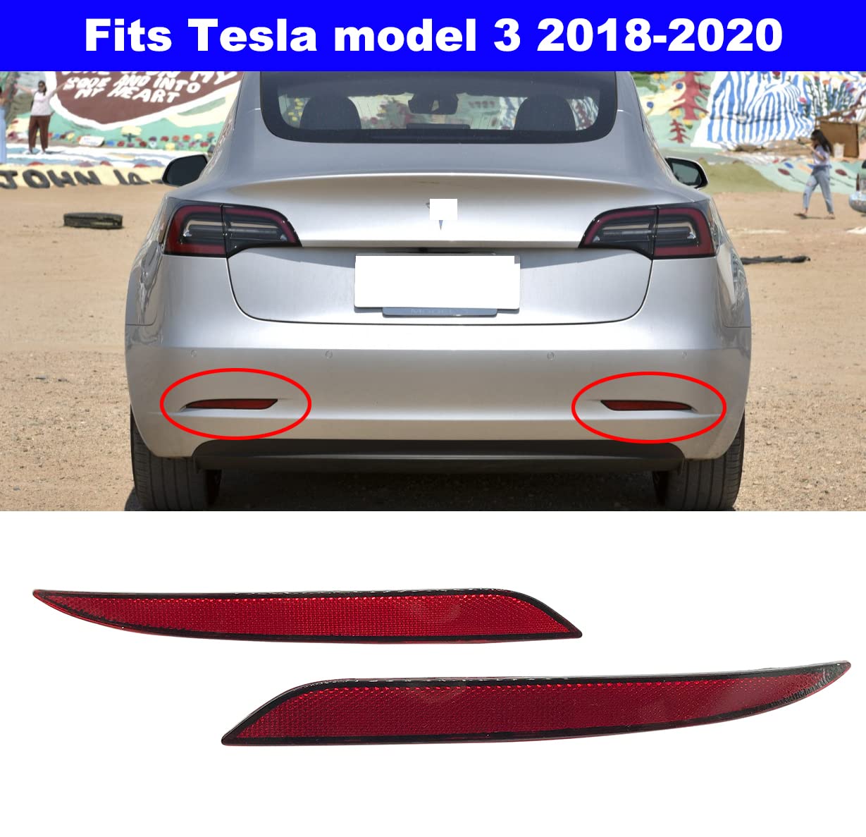 For Tesla Model 3 Rear Reflector 2018-2023 Replacement Rear Bumper Red Lights 2019 2020 (Left & Right)