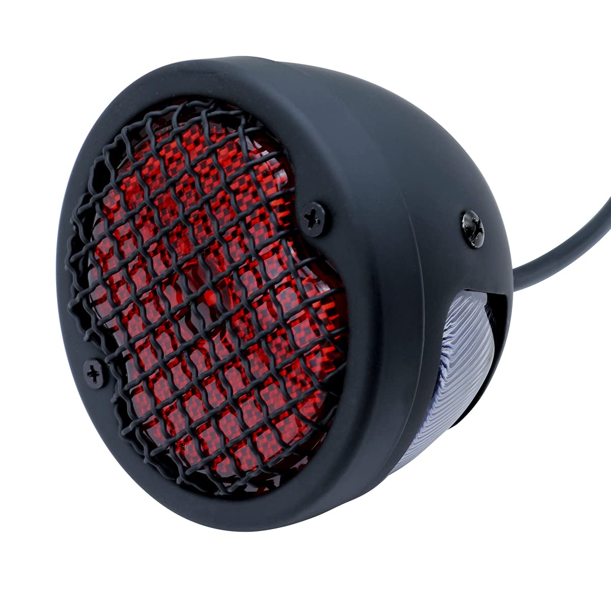 Fatecim Round Motorcycle Led Tail Light Rear Brake Stop Light Red Lens Grille Ribbed Integrated License Plate Lamp For Harley Sporster Bobber Chopper Cruiser Honda Yamaha Suzuki Kawasaki Black