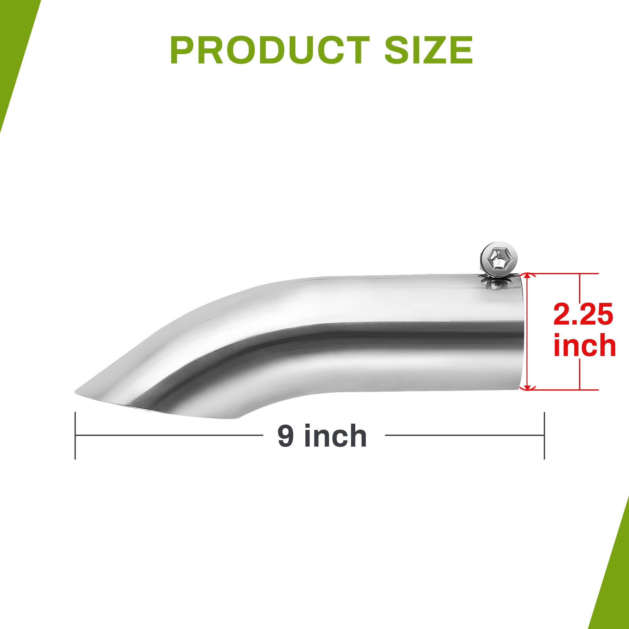Autosaver88 2.25 Inch Inlet Exhaust Tip, 2.25' Inlet 2.25' Outlet 9' Overall Length Stainless Steel Turn Down Exhaust Tail Tip For 2 1/4 Inch Outside Diameter Tailpipe, Chrome-Plated, Bolt On