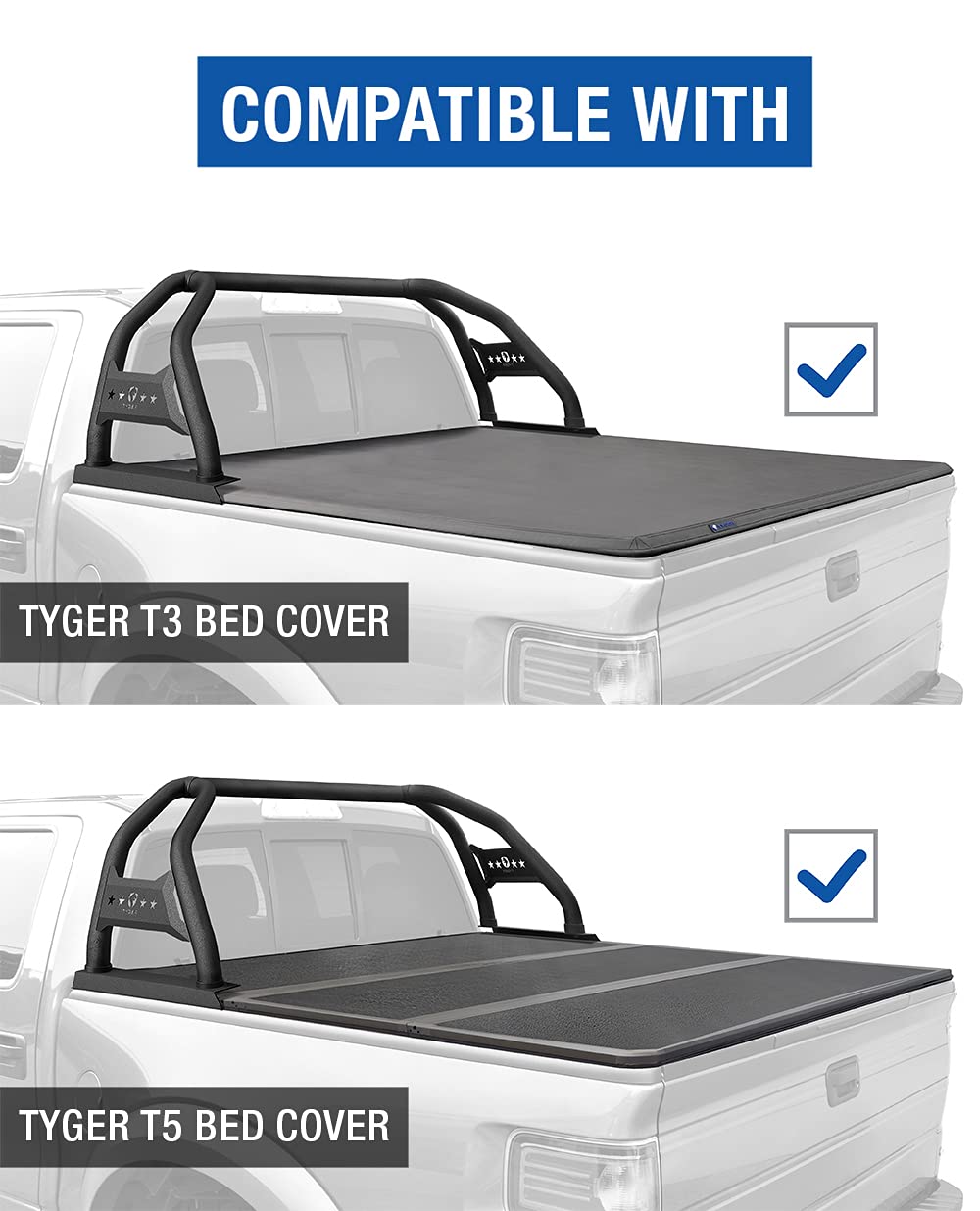 Tyger Auto Sport Bar for 2020-2024 Jeep Gladiator JT, Textured Black, Alloy Steel, Model TG-SB7J88678, Light Mount, Roll Bar