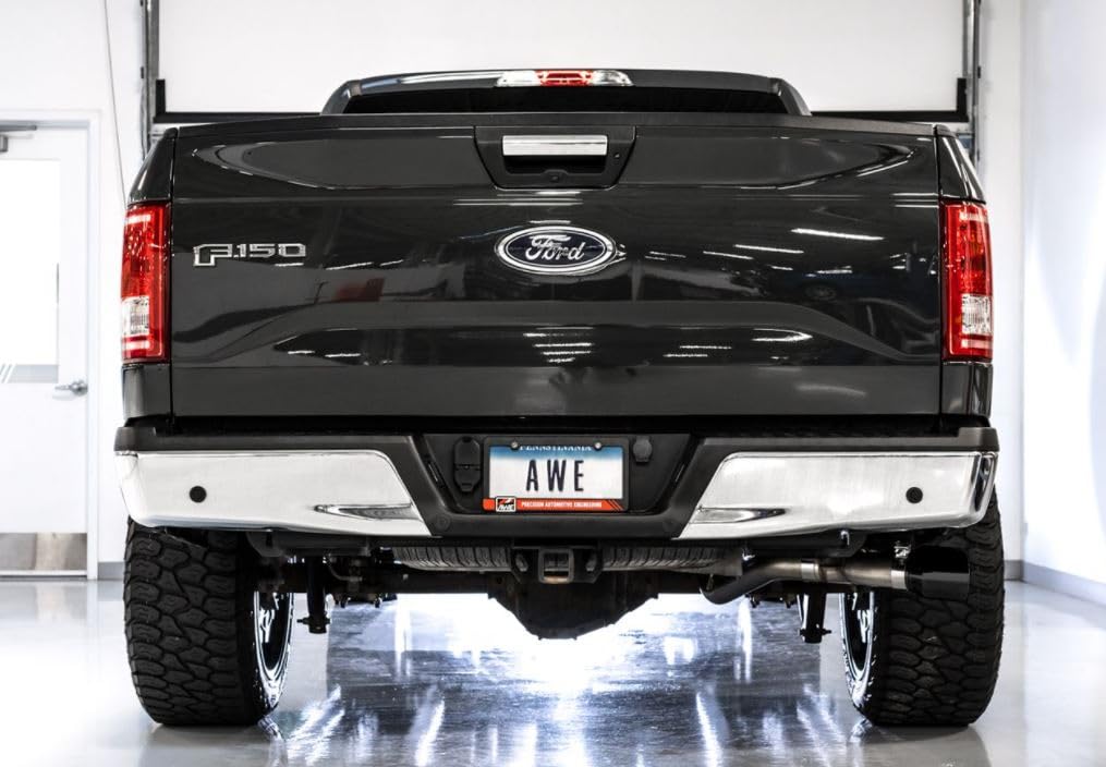Awe Tuning 2015+ Ford F-150 0Fg Single Exit Performance Exhaust System W/4.5In Diamond Black Tips - 3015-23058