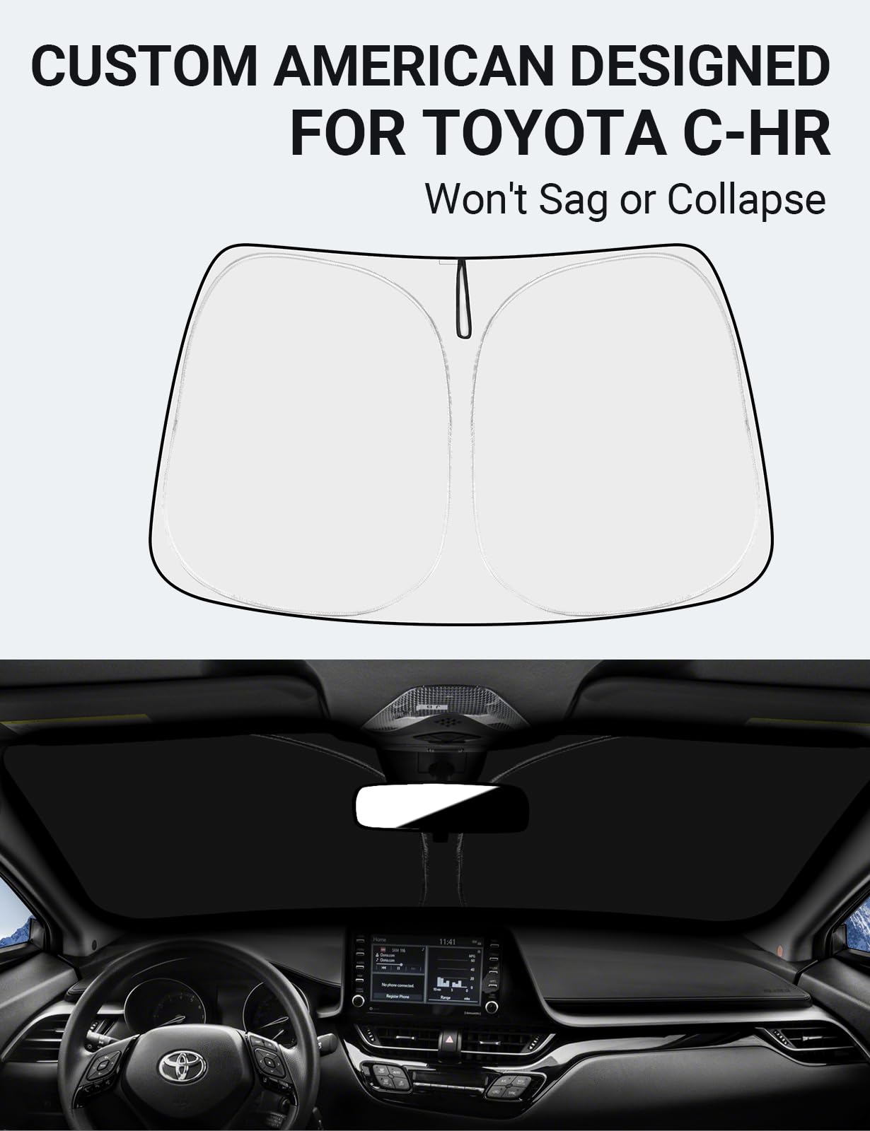 Proadsy Front Windshield Sun Shade Foldable Sunshade Protector Custom Fit 2018-2024 2025 Toyota CH-R C-HR CHR, XLE Premium CUV W
