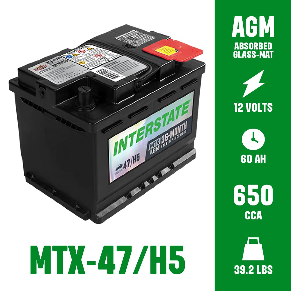 Interstate Batteries Mega-Tron Automotive Battery 12V 60Ah (Group Size H5, 47) 650CCA SLI AGM Automobile Replacement Battery for