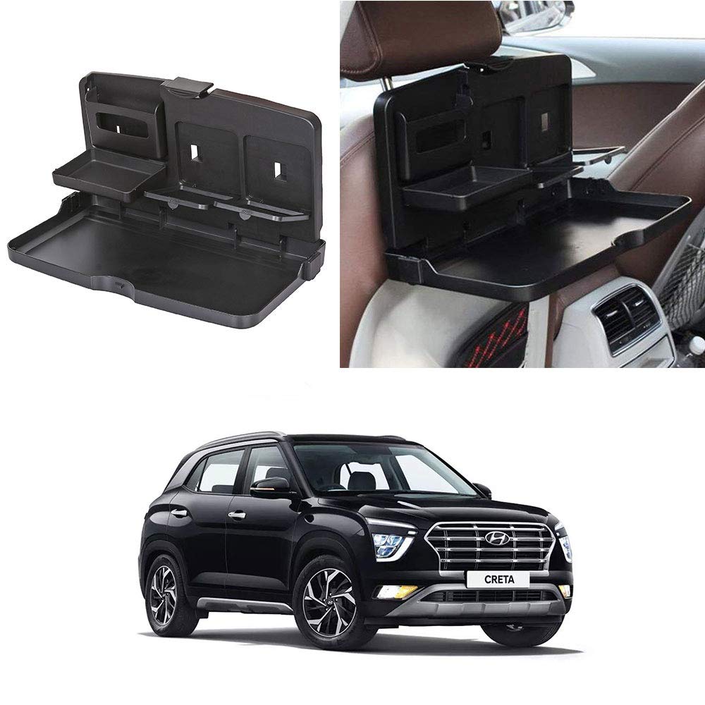 Oshotto (FT02) Car Backseat Food Travel Dining Meal & Snaks Tray & Cup Holder Compatible with Hyundai Creta 20202026 (Black) 