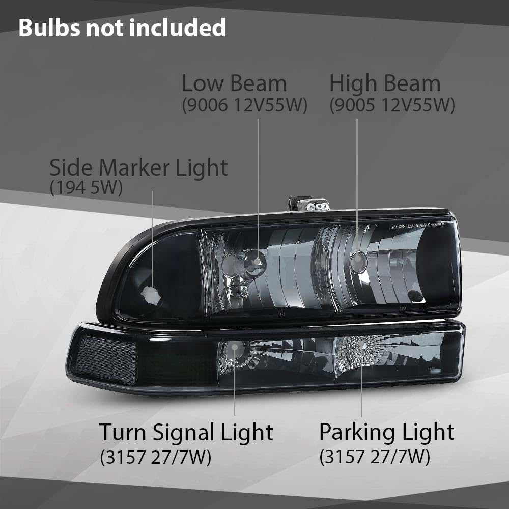Cheda Headlights Assembly Headlamp Compatible With Chevy Blazer 1998-2005/Chevy S10 Pickup 1998-2004 W/Bumper Turn Signal Lights