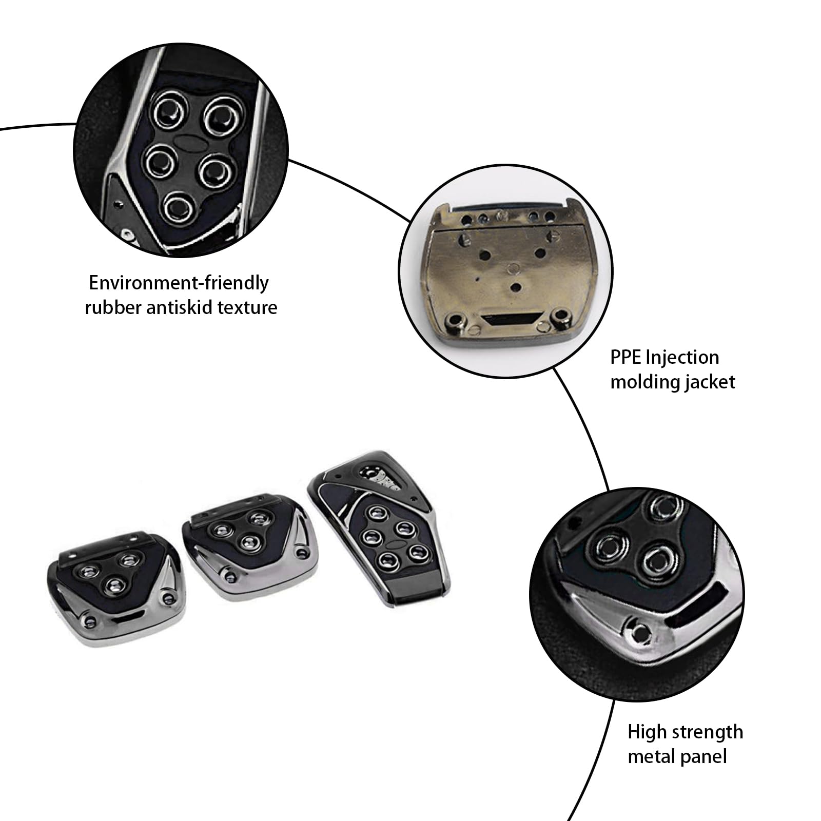 Fluher Pack-3 Car Pedal Set, Accelerator Clutch Brake Modified Pedal, Sports Racing Decorative Punch-Free Pedal, Universal for M