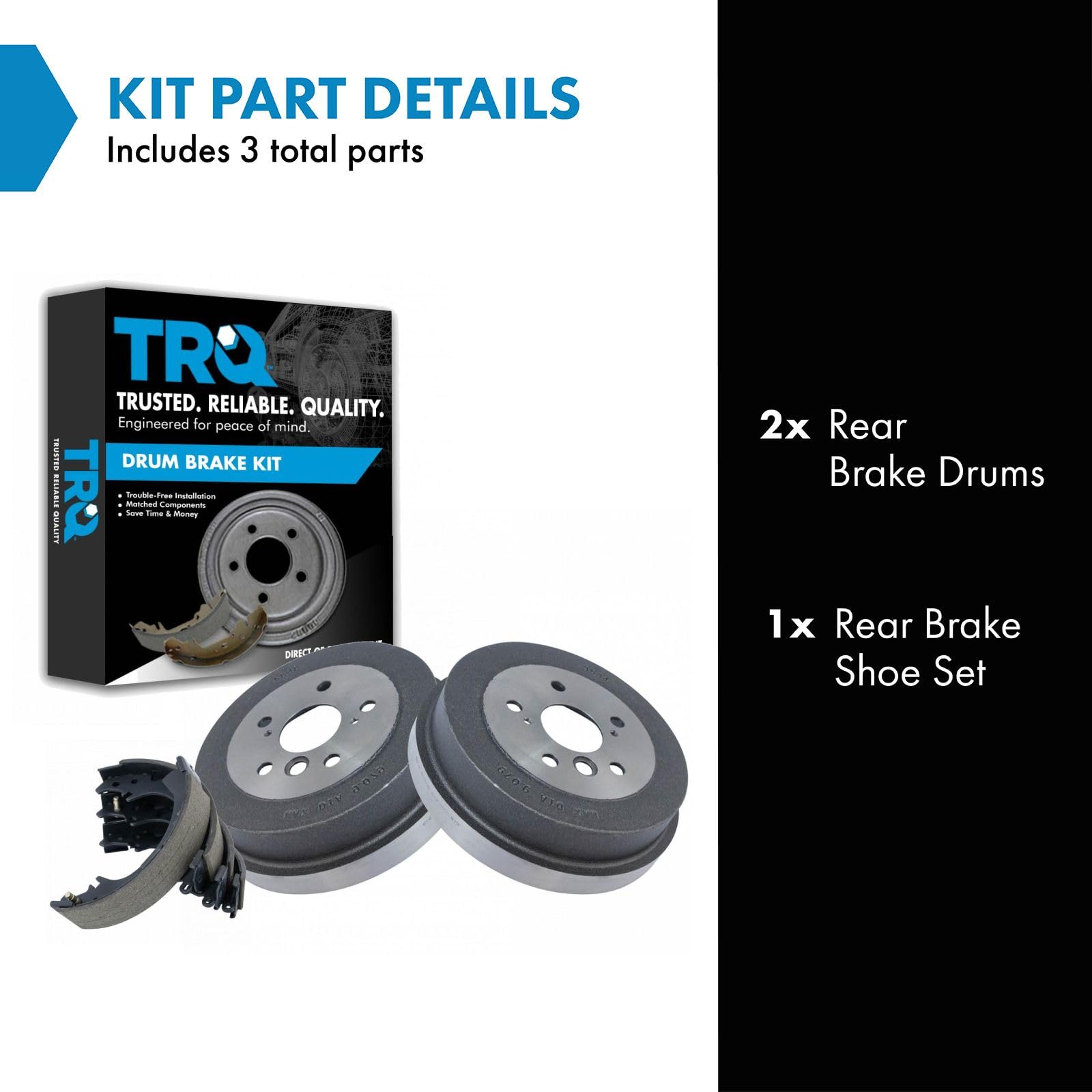 TRQ Rear Brake Drums Pair & Shoe Left & Right Set Kit Compatible with Toyota Camry Solara