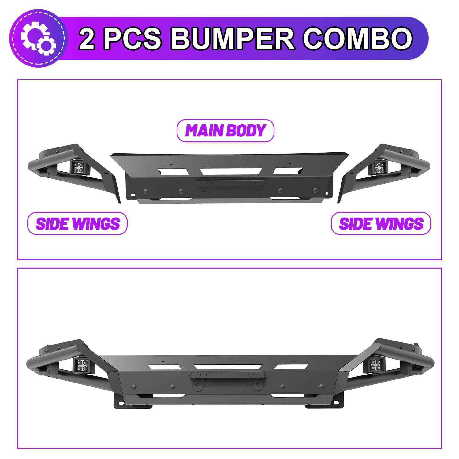 Nixon Offroad Heavy Duty Steel Front Bumper for 2013-2023 RAM 1500, LED Pod Lights, Style B, 2 PCS COMBO