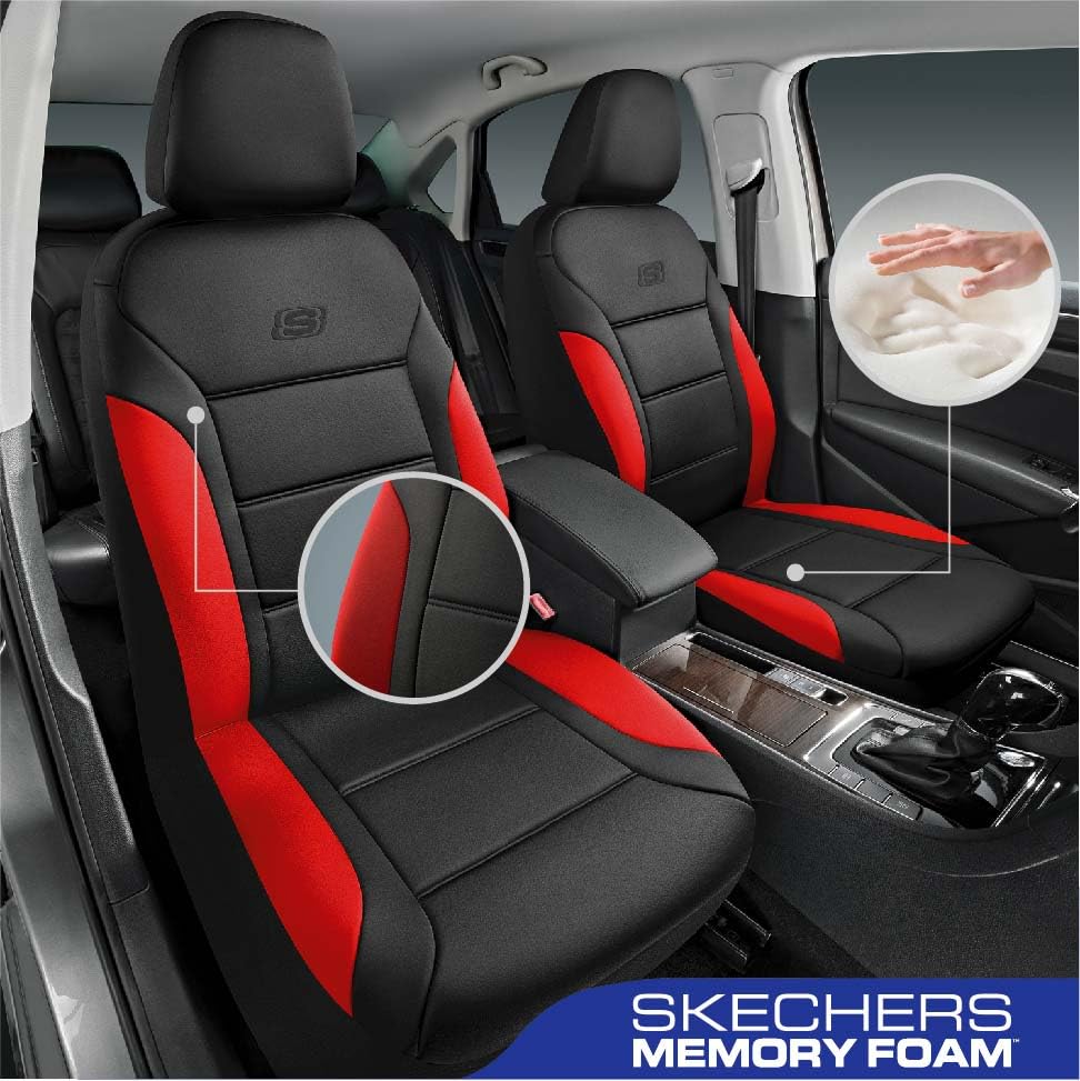 Skechers Memory Foam Car Seat Covers, Lycra Seat Covers Thick Memory Foam, Two Front Seat Cover, Airbag Compatible,Automotive se