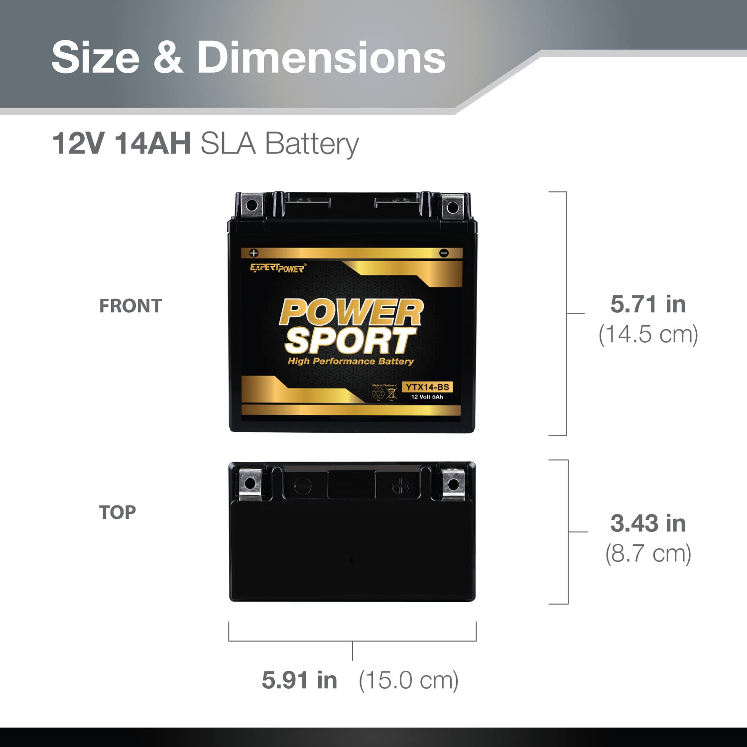 ExpertPower ETX14-BS 12V 14Ah Sealed Maintenance-Free Battery Replacement for YTX14-BS