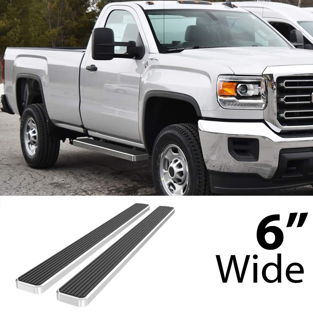 APS (Silver 6in 304 Stainless Steel Running Boards Nerf Bars Side Steps Compatible with Chevy Silverado GMC Sierra 2007-2018 Reg