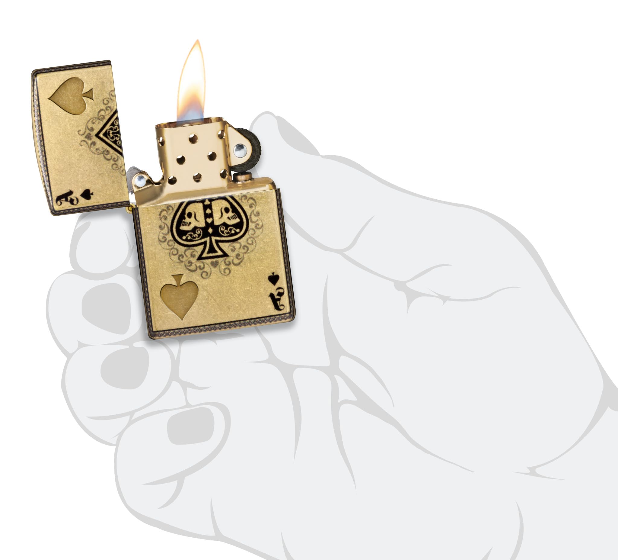 Zippo Ace Of Skulls Design 540 Tumbled Brass Pocket Lighter