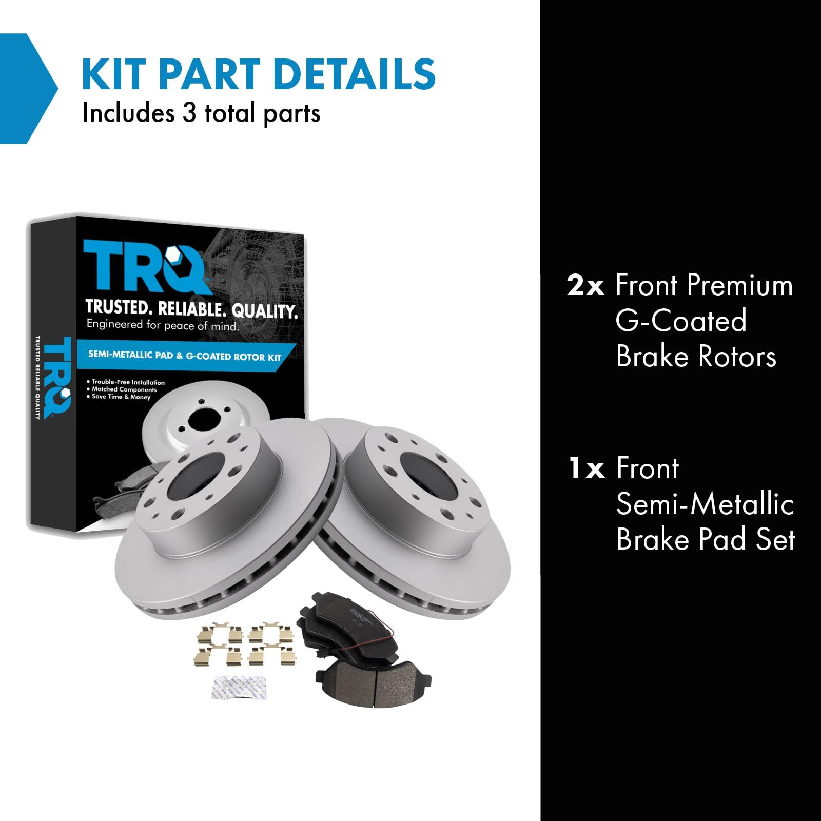Trq Front Brake Pad & Rotor Kit Brake Pads Brake Rotor Semi-Metallic Premium G-Coated Compatible With 2014-2021 Ram Promaster 15