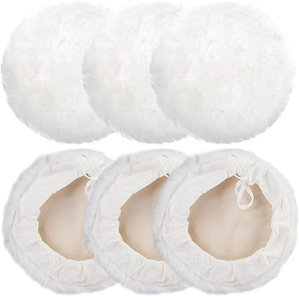 6Pcs 7 Inch Buffing Pads, Polishing Bonnet Buffing Polishing Pads Synthetic Lambs Wool Car Bonnet Buffer Polisher Pad Kit, Draws