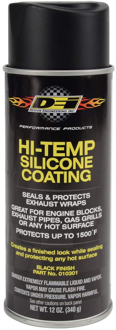 Design Engineering DEI Hi-Temp Silicone Coating Spray High Temp exhaust Wrap Sealant Protects up to 1500°F For Exhaust Wraps, Engine Blocks, Pipes, Manifolds Black