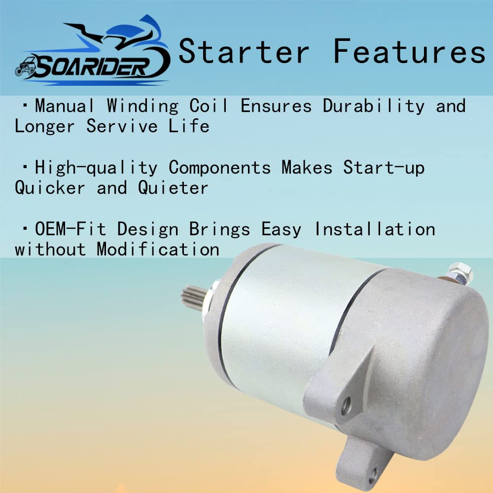 Soarider Starter Motor & Solenoid Relay fit for Honda 350 Fourtrax Rancher TRX350FE TRX350FM TRX350TE TRX350TM 2000-2006, replac