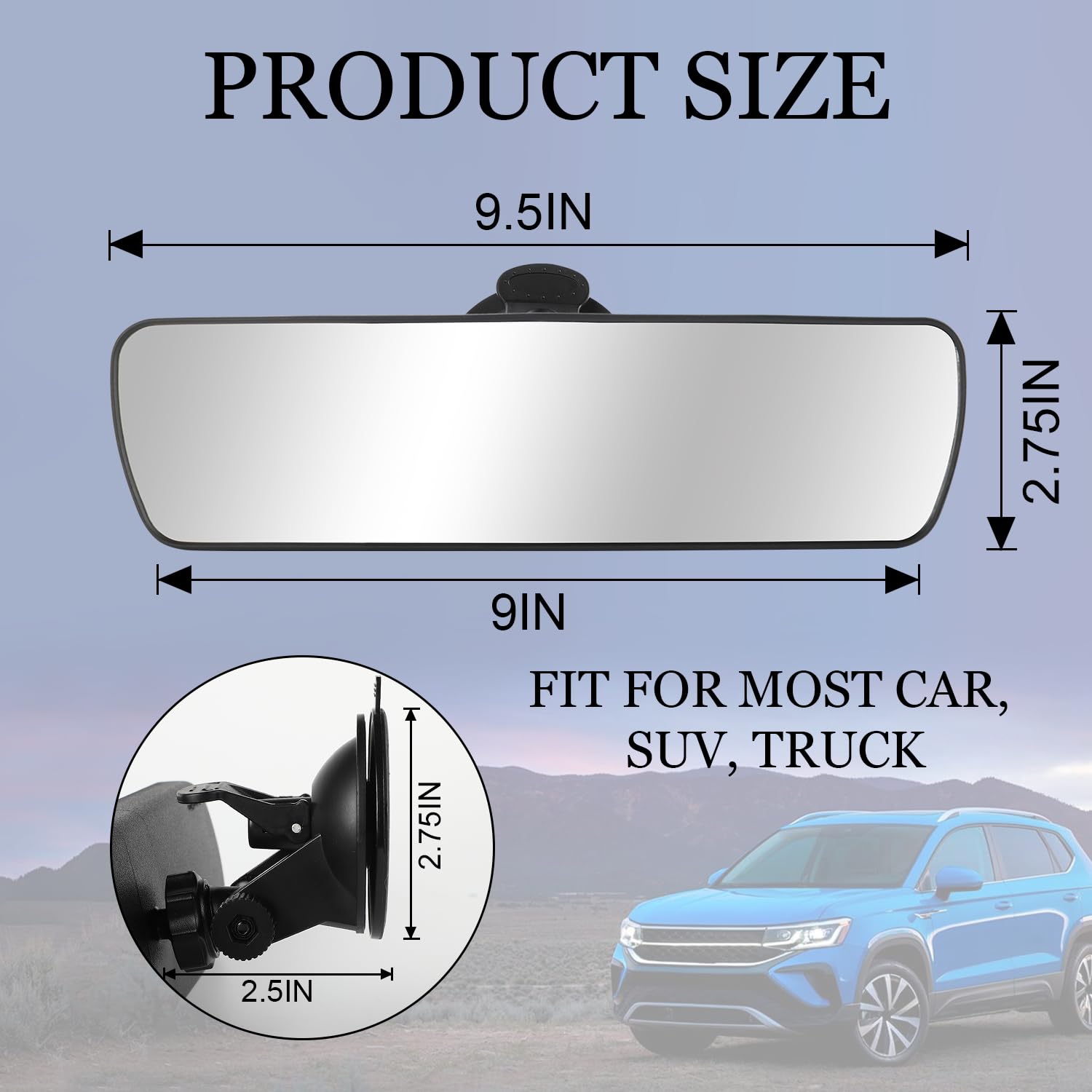Livtee Anti Glare Car Rearview Mirror With Adjustable Suction Cup, Hd Universal Car Interior Rear View Mirror With Panoramic Wid