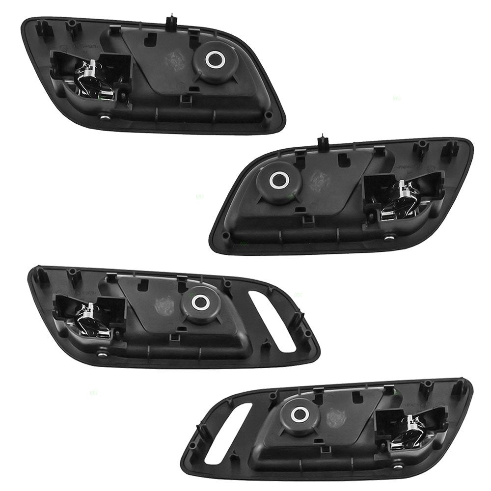 AutoandArt Brock Replacement 4 Pc Set Inside Door Handles Chrome Lever Black Housing Compatible with Silverado Sierra Escalade Suburban Tahoe Yukon 15935954 15947936 15939073 15939084