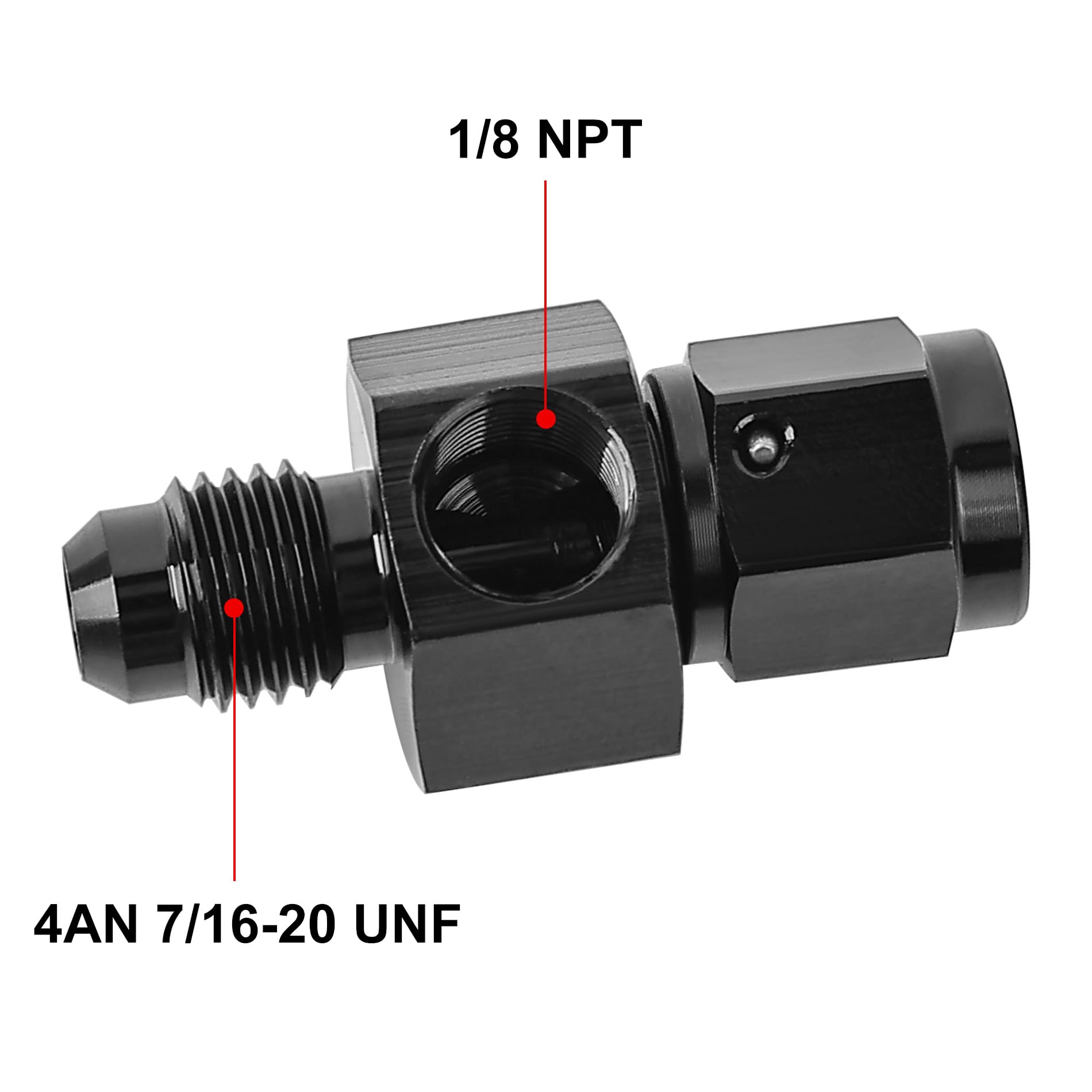 Evil Energy 4An Male Flare To -4 Female Swivel With 1/8 Npt Gauge Port Fuel Pressure Take Off Fitting Adapter Aluminum