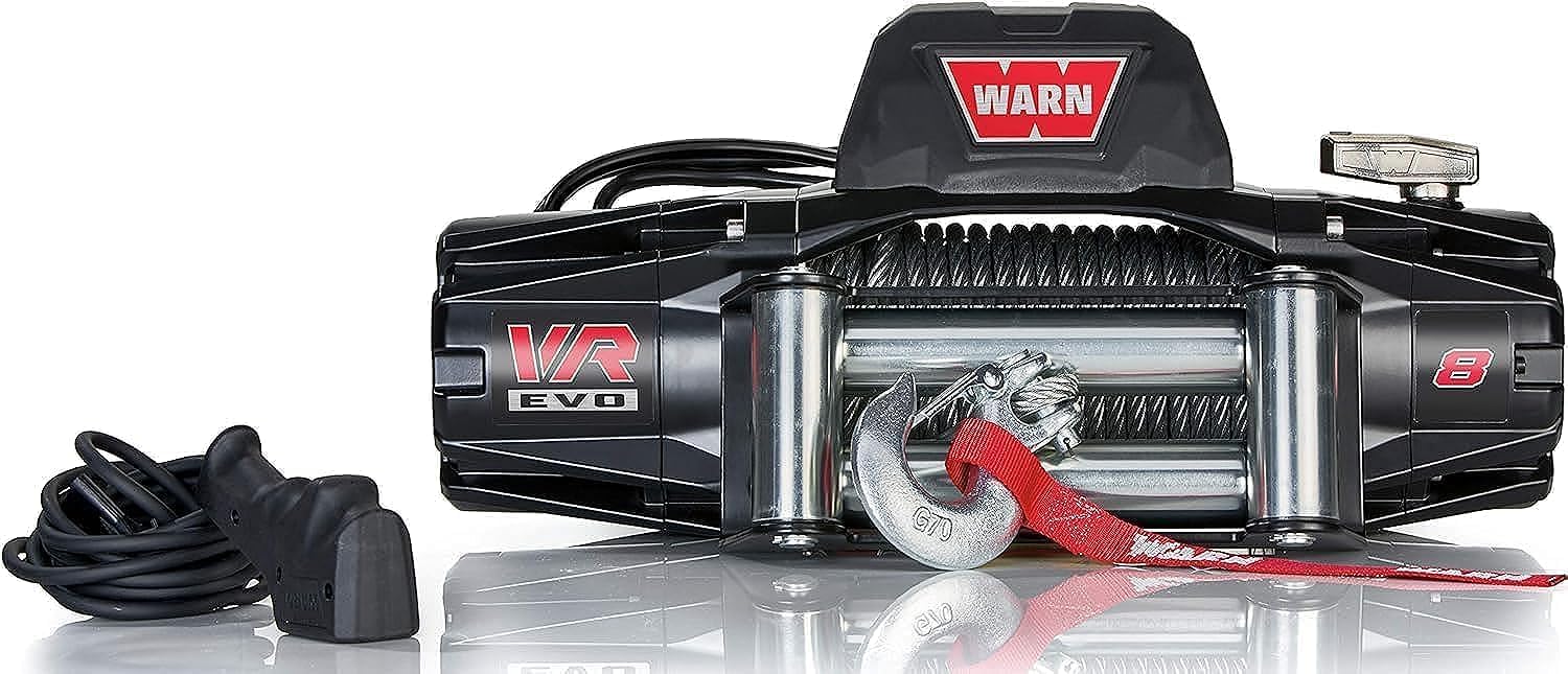 WARN 103250 VR EVO 8 Electric 12V DC Winch with Steel Cable Wire Rope: 5/16 Diameter x 90 Length, 4 Ton (8,000 lb) Pulling Capa