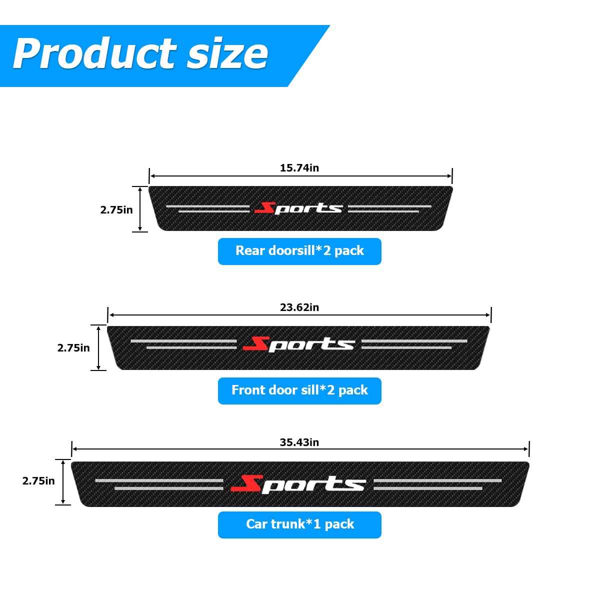 4Pcs Car Door Sill Protector And 1Pcs Rear Bumper Guard, Carbon Fiber Anti-Scratch Cover Strips, Trunk Door Entry Edge Protection Sticker, Auto Accessories Universal For Most Vehicles (White/Sport)