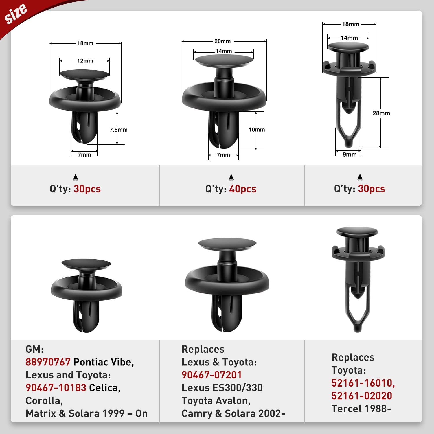 Nilight 100Pcs Car Retainer Clips 7Mm 9Mm Push Type Retainer Clips,Bumper Fastener Rivet Clips For Lexus Toyota Gm,1Pc Fastener