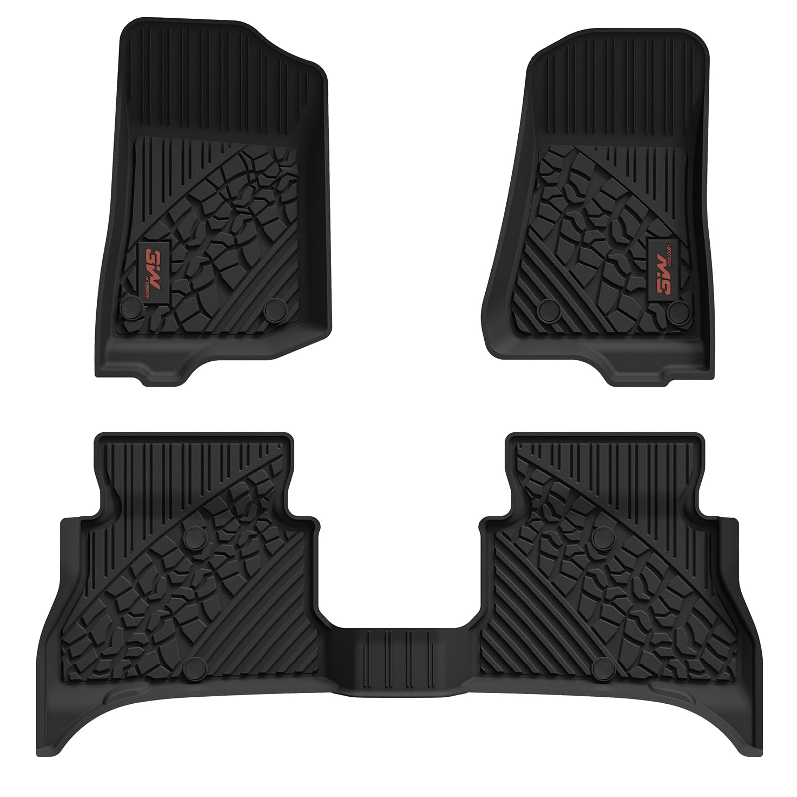 3W Floor Mats Fit for Jeep Wrangler 4XE 2021-2024 2025 Hybrid 4 Door (Non JL or JK), Black All-Weather TPE Floor Liner for 1st a