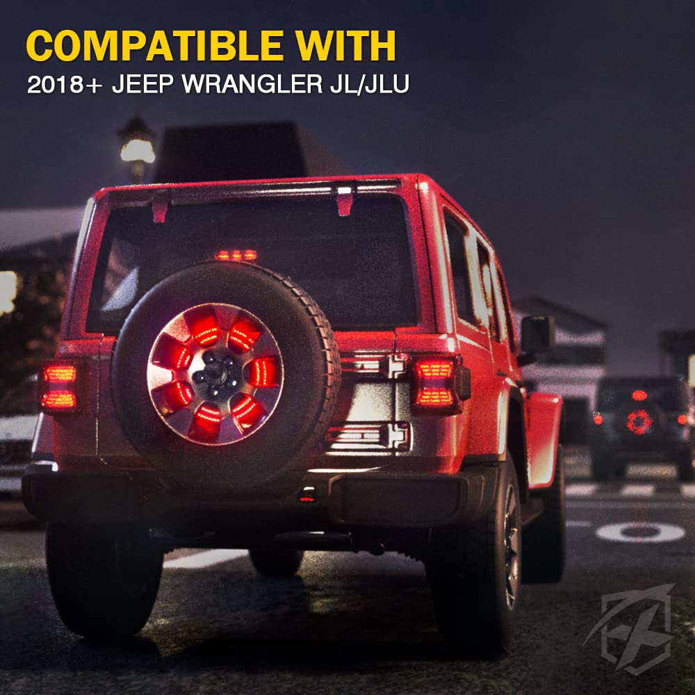 Xprite 14'' Spare Tire Brake Light Compatible With 2018+ Jeep Wrangler Jl/Jlu, Plug & Play, 3Rd Led Rear Wheel Lights Third Tail