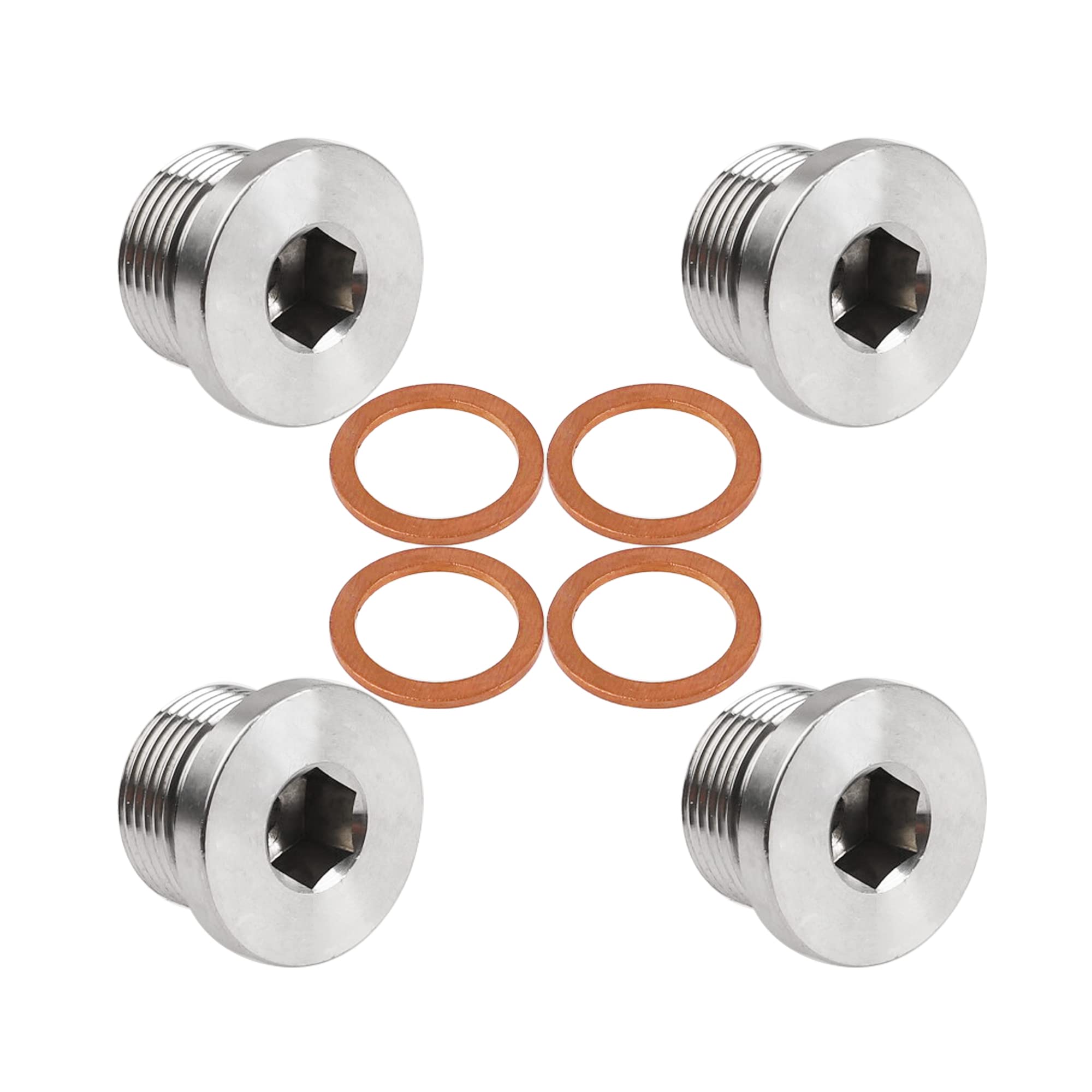 Rrina 4Pcs 304 Stainless Steel M18X1.5 Inner Hex Head O2 Oxygen Sensor Plug