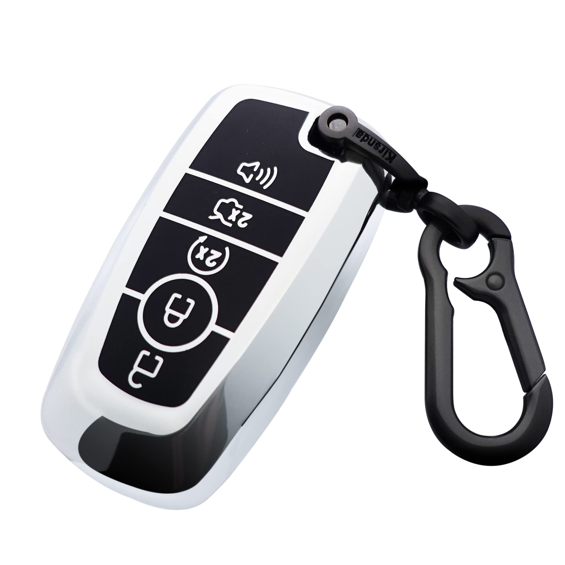 Kirsnda For Ford Key Fob Cover Case,With Keychain Fit Expedition For Mustang Fusion Raptor F250 F350 F450 F550 Edge Explorer Smart Remote Vehicle Accessories,Soft Tpu Key Case,5 Buttons(Silver)