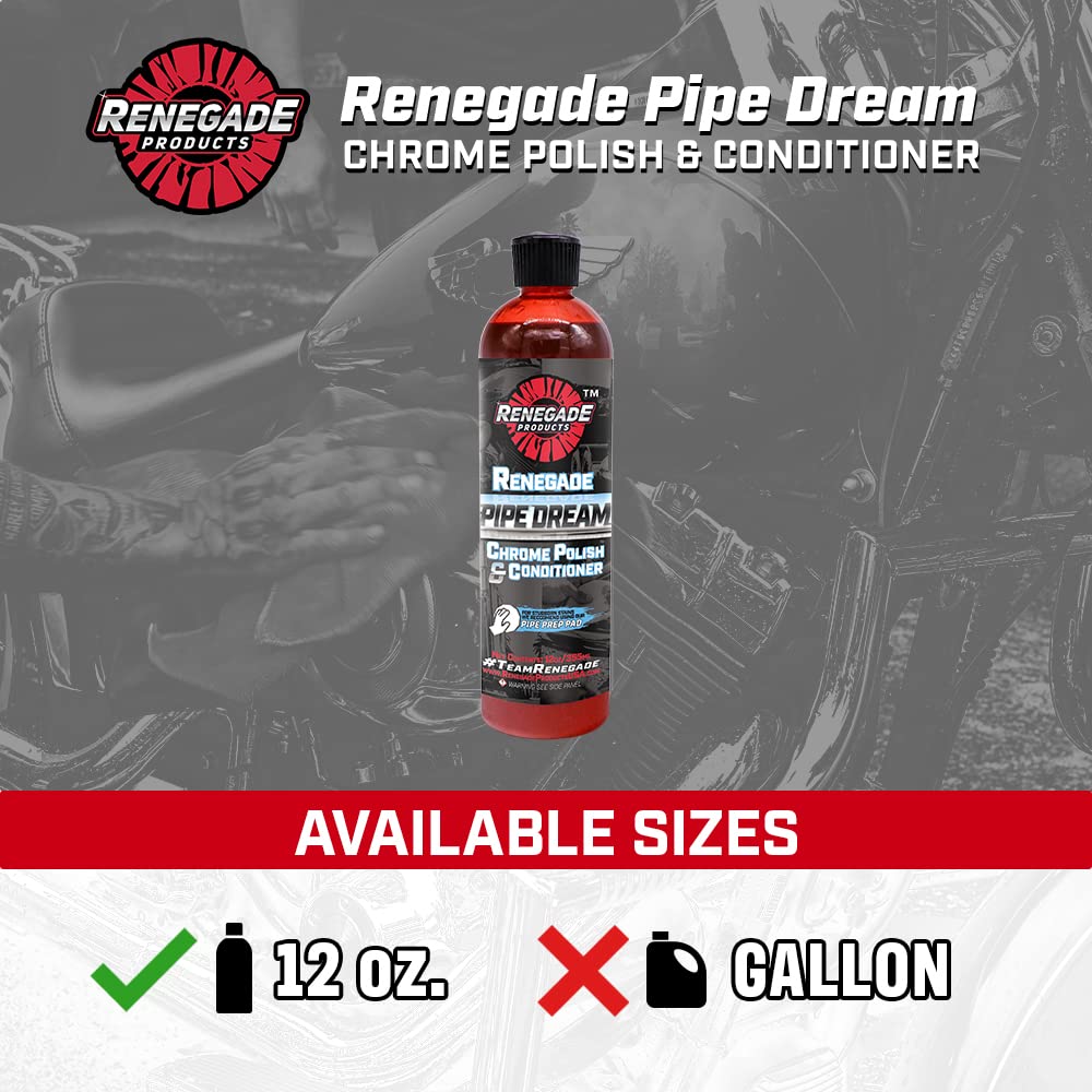 Renegade Products Rebel Pipe Dream 12 oz Chrome Polish Conditioner & Cleaner for Pipes, Stacks, Exhaust - Shine & Protect