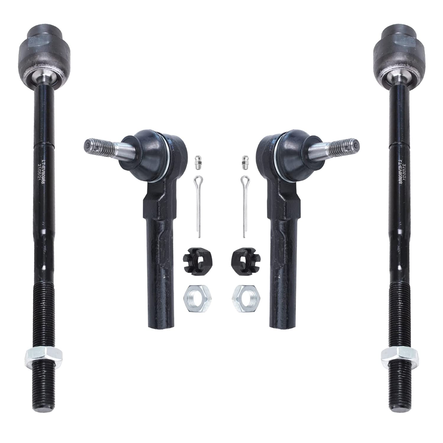 Detroit Axle - Front 4Pc Tie Rods For 04-12 Chevy Malibu Pontiac G6 Saturn Aura, 4 Inner & Outer Tie Rod Ends 2004 2005 2006 2007 2008 2009 2010 2011 2012 Replacement