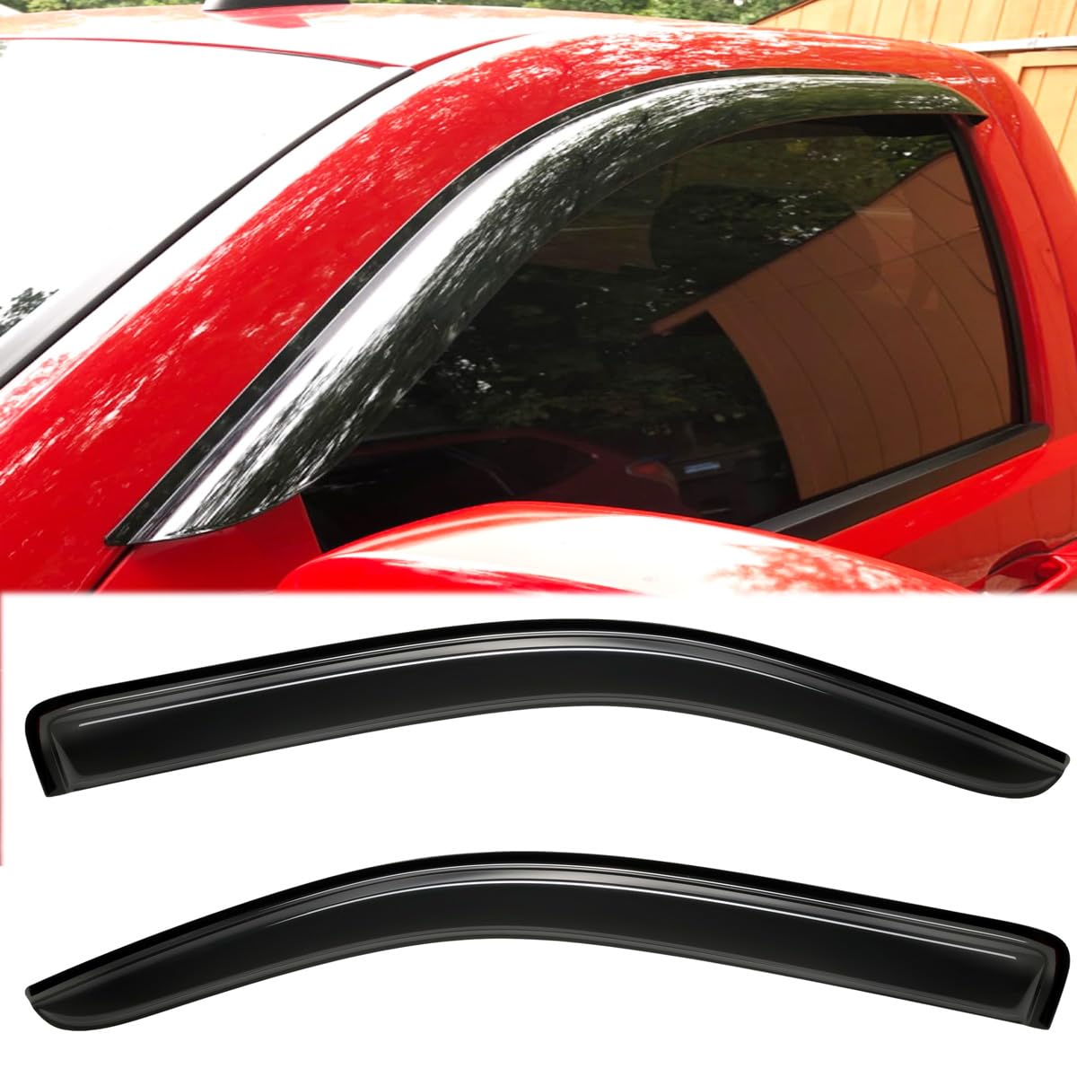 Deebior 4Pcs Original Shatterproof Rainproof Outside Mount Style Sun Rain Guards Durable Side Window Wind Deflectors Dark Smoke