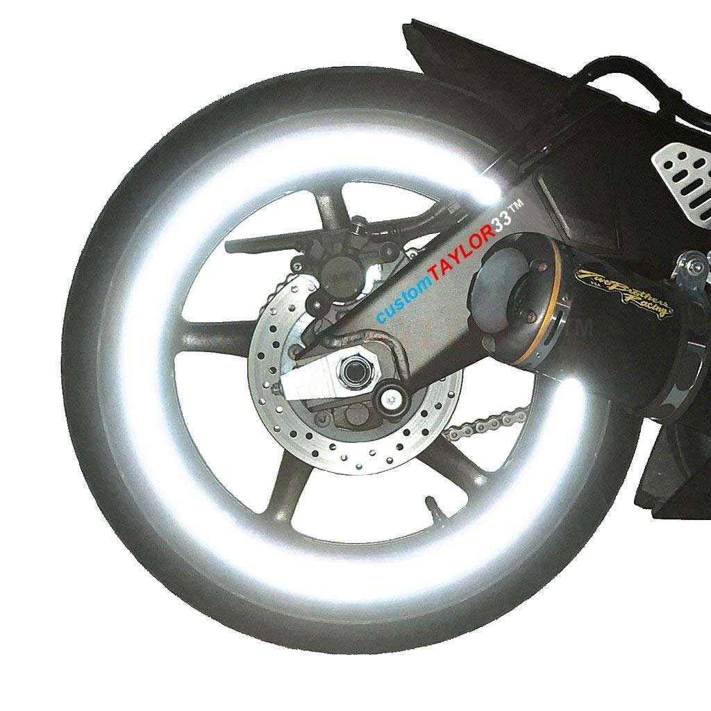 Customtaylor33 (All Vehicles White/Silver/Chrome High Intensity Grade Reflective Copyrighted Safety Rim Tapes (Must Select Your Rim Size), 17' (Rim Size For Most Sportsbikes)