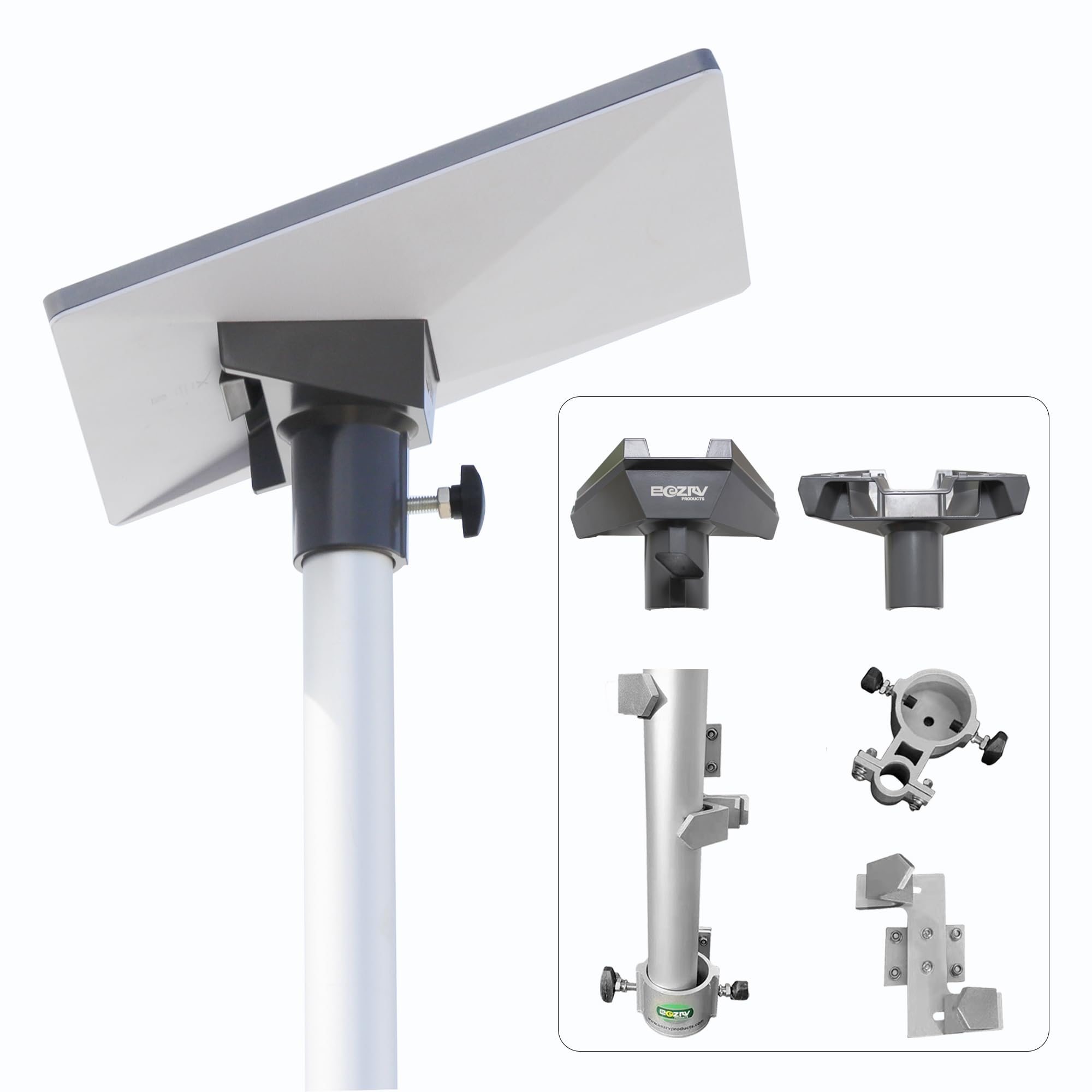 Eez Rv Products Starlink Mini Adapter With 10Ft Telescopic Pole And Rv Ladder Mounting Bracket Kit - Fits 1.5 Inch Ladder Rails