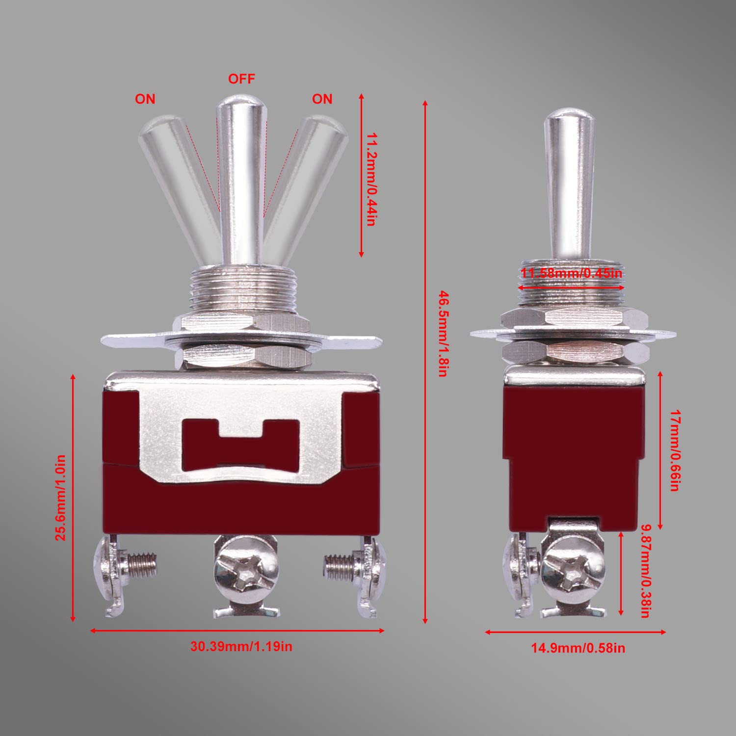 Weideer 2Pcs Toggle Switch 12V 30A On/Off/On 3 Pin 3 Position Spdt Waterproof Switch With Waterproof Cap Terminals For Auto Car