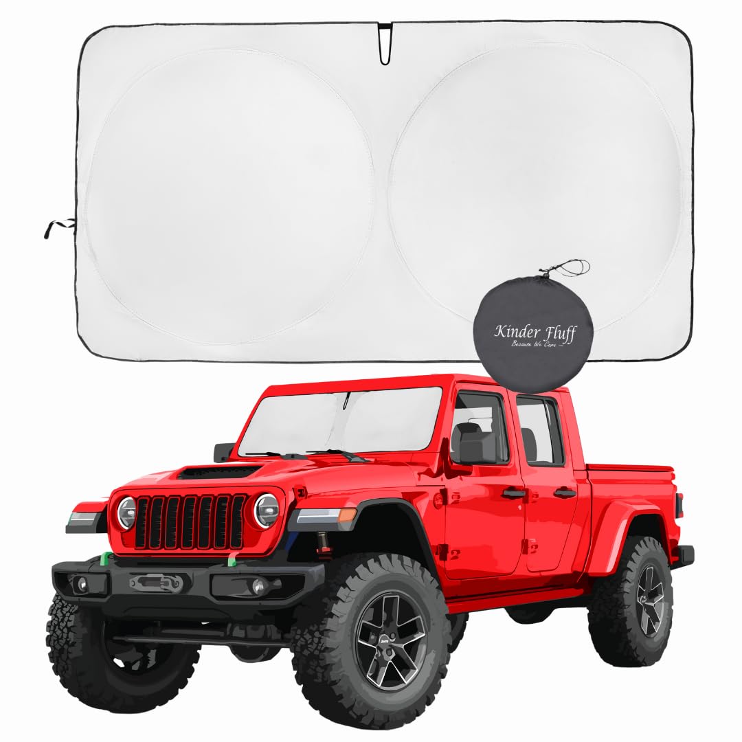 Kinder Fluff Patented Windshield Sun Shade For Jeeps | Certified Car Window Shade Blocks 99.9% Uvr | Auto Accessories Cover For