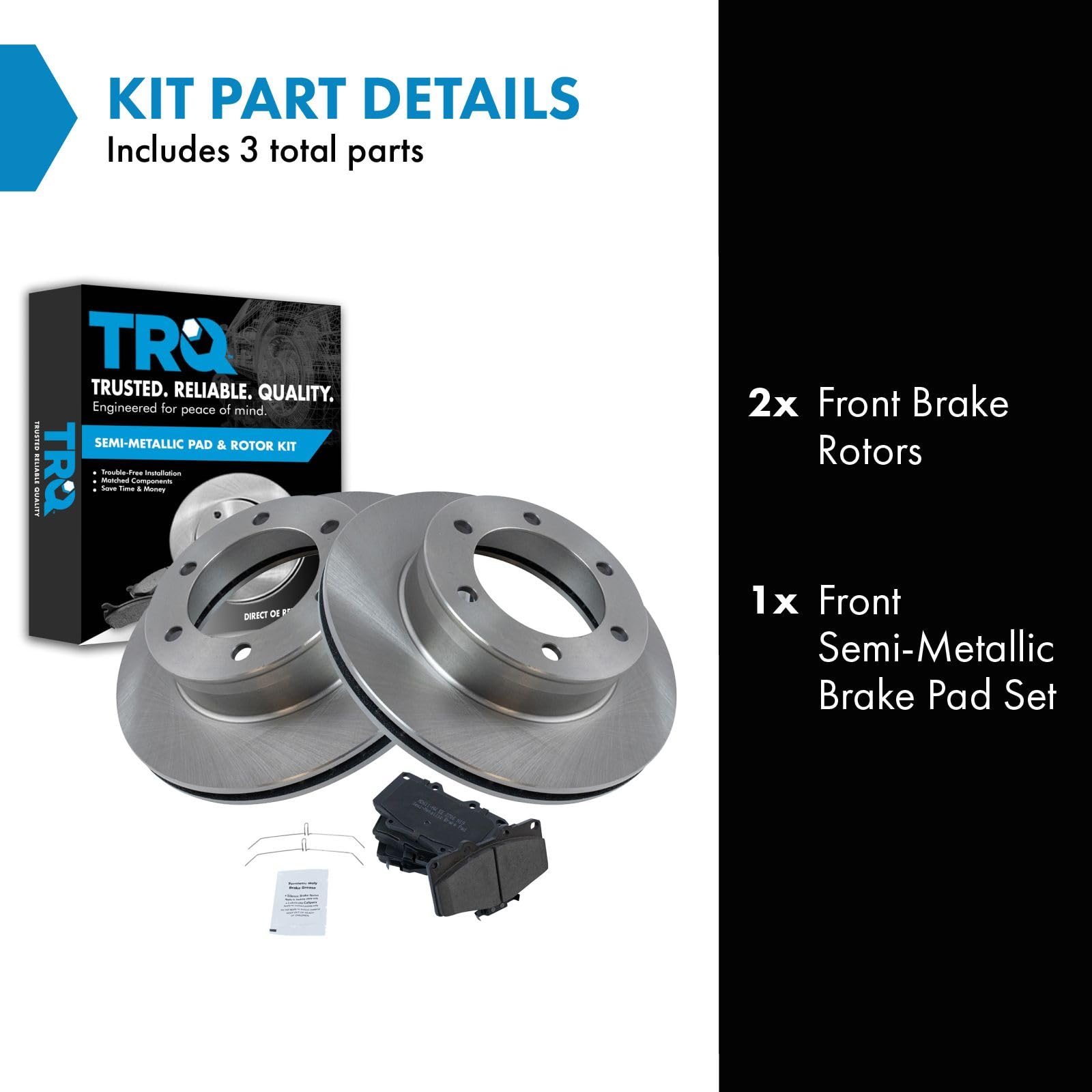 Trq Front Brake Pad & Rotor Kit Brake Pads Brake Rotor Semi-Metallic Compatible With 1996-2000 Toyota 4Runner