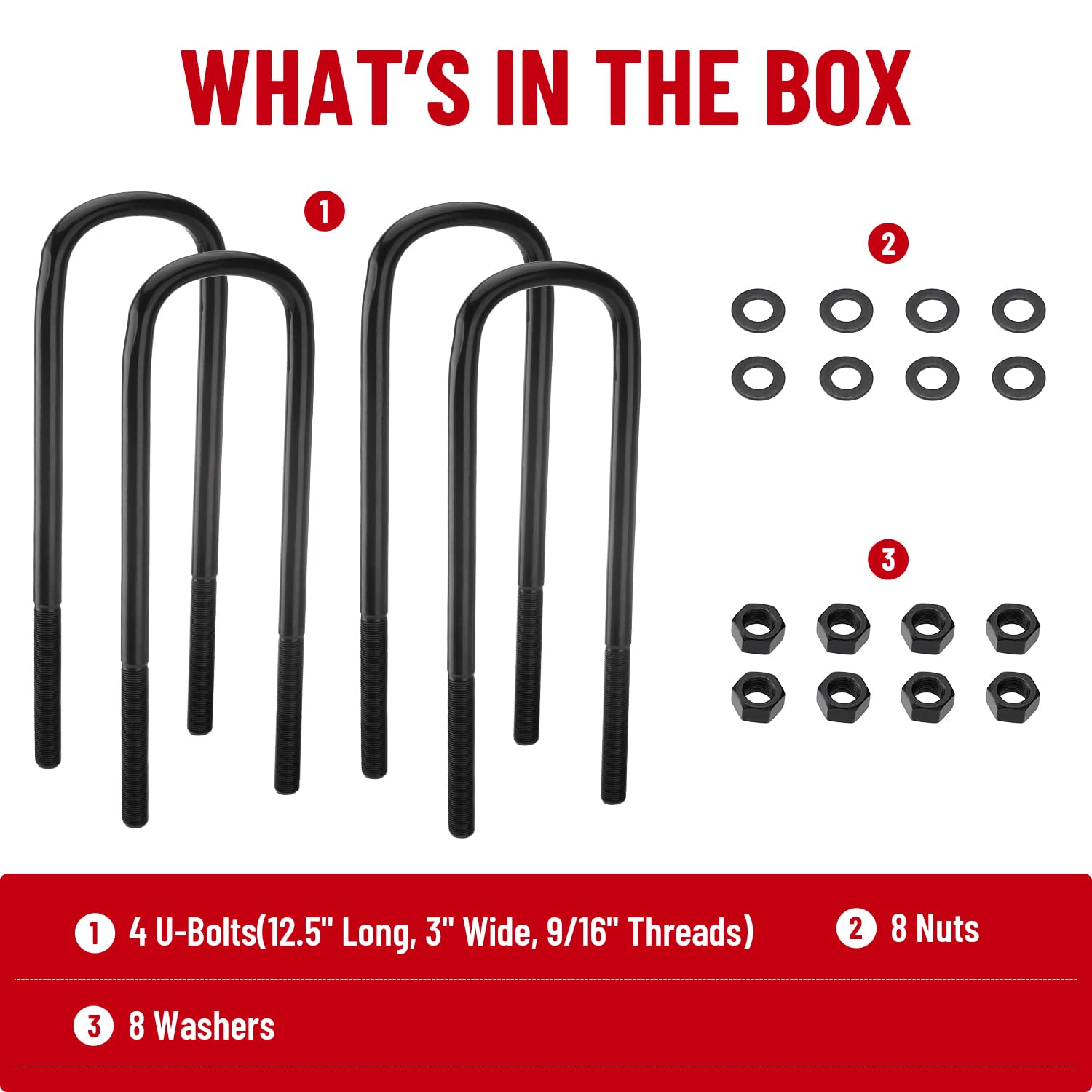 Racewill 4pcs Semi-Round Bend Front U-Bolts Compatible with Ford F250 F350 Super Duty 4WD 1999-2004 12.5 Long x 3 Wide x 9/1