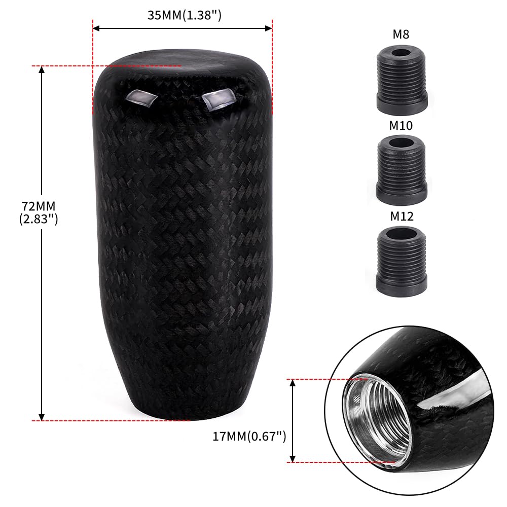 Carbon Fiber Shift Knob Long Modified Carbon Fiber Stand Head Gear Shift Knobs For Most Automobile With 3 Adapters (Carbon Fiber