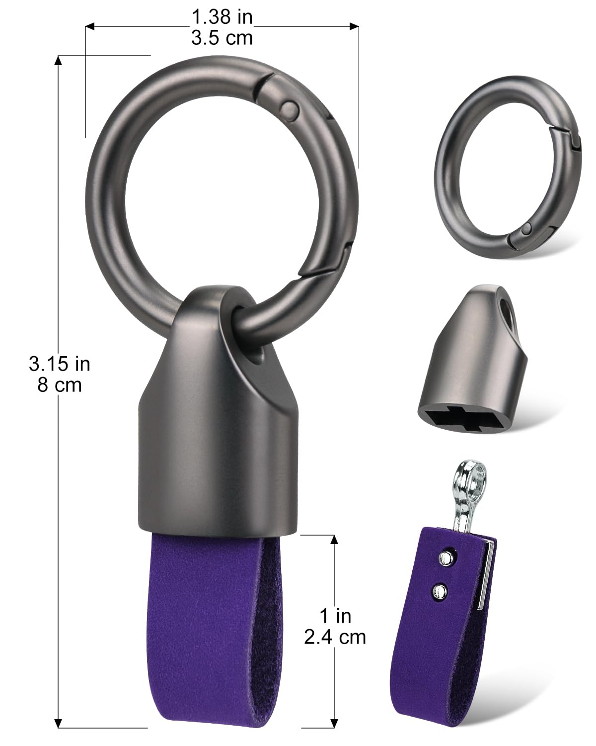 Whtawtaw Car Key Chain Ring Clip, Small Leather Key Fob Accessory With Keyrings Zinc Alloy Buckle, Multunctional Keychain Ring H