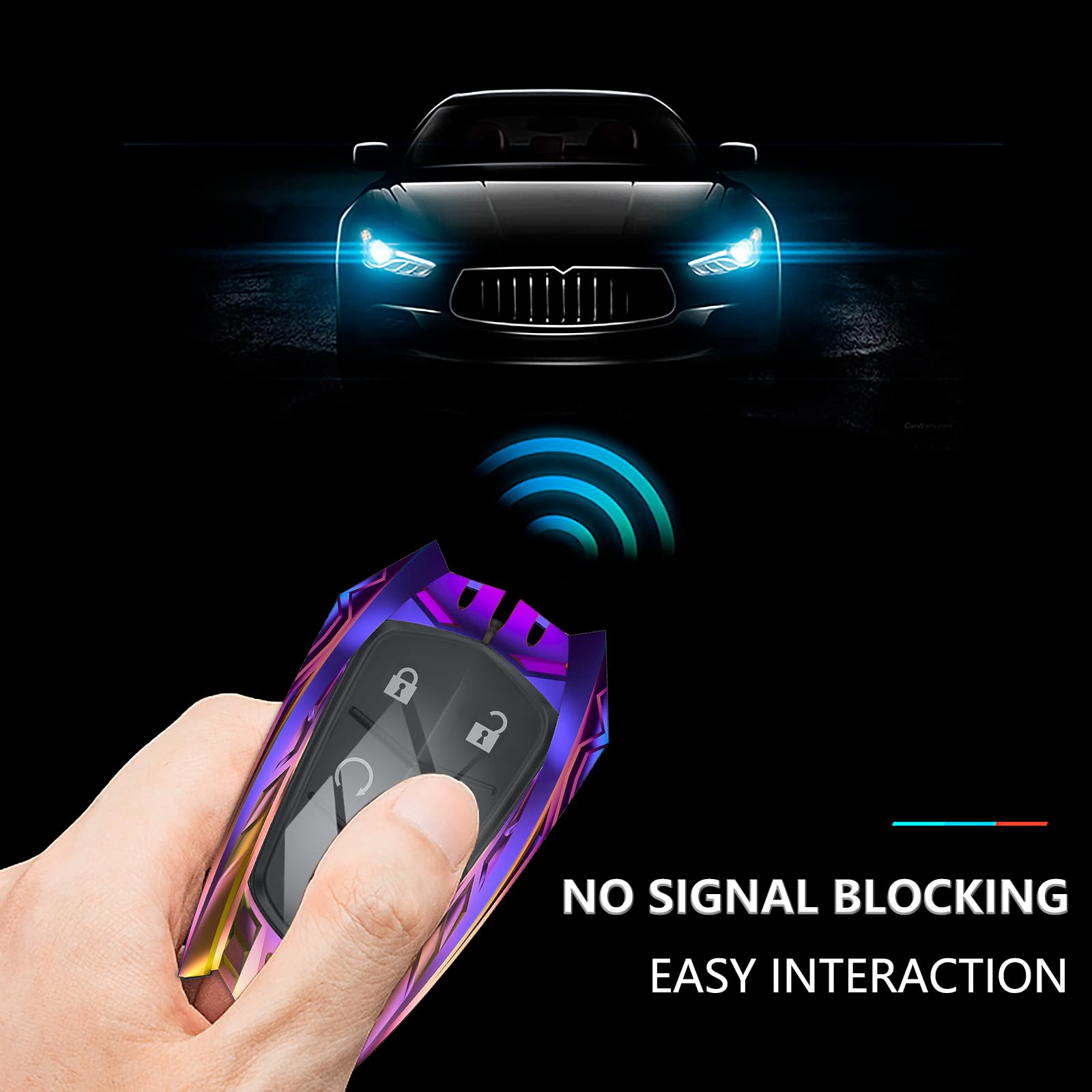 Ocezbiis For Cadillac Key Fob Cover, Keychain, Zinc Alloy Protection Car Key Shell Case Compatible With Cadillac Holder Smart Re