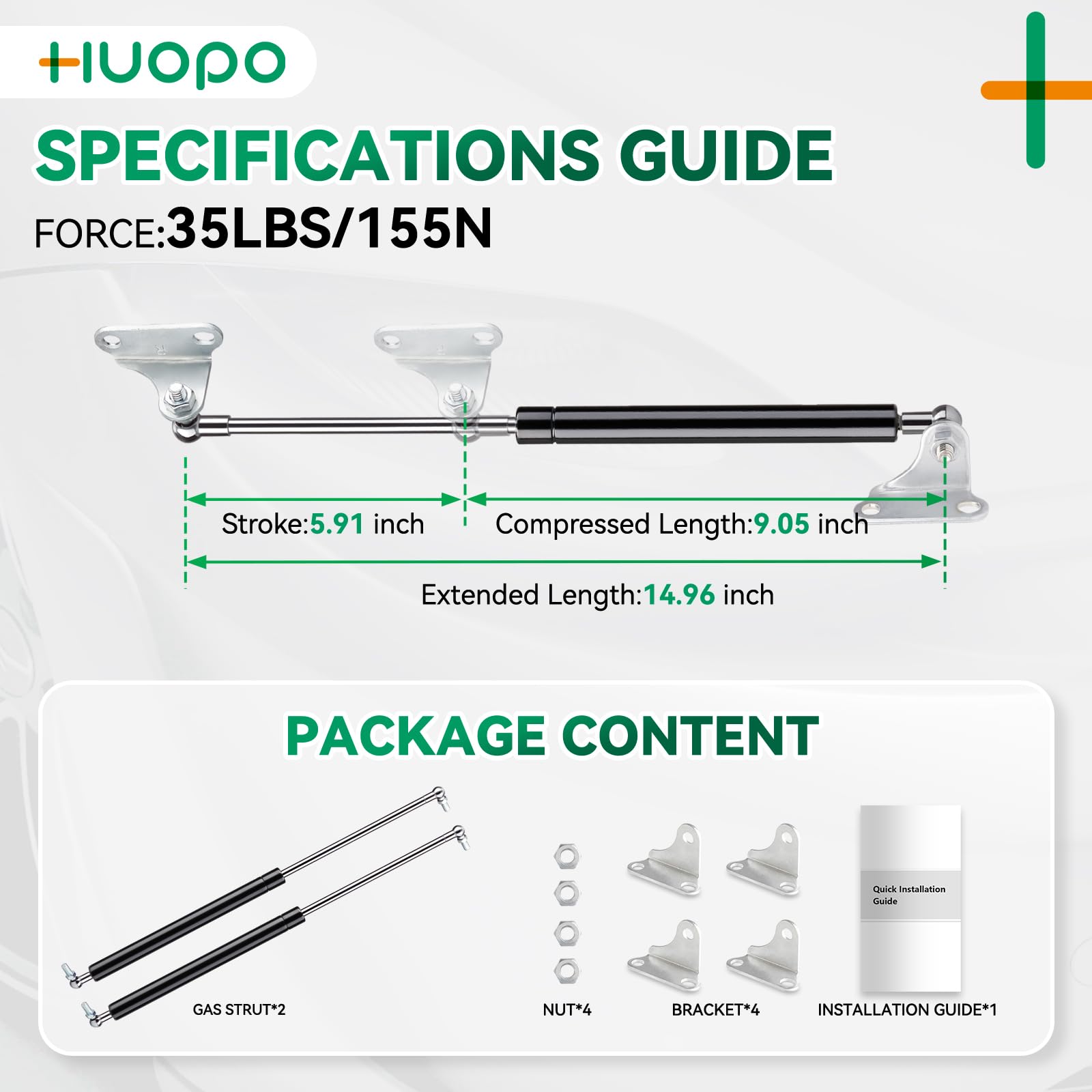 Huopo 15 Inch 35 Lb/156 N Gas Shock Strut Spring Lift Support For Cabinet Door Rv Bed Tv Cabinet Basement Door Boat Floor Cover